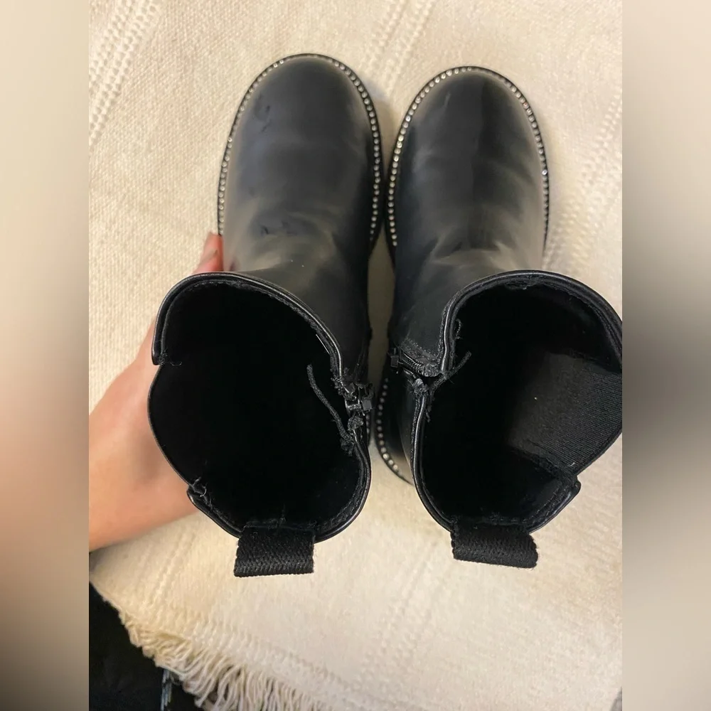 Zara Chic Black Leather Boots with Silver Studs Sz 33